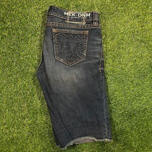 Y2K MEK DNM navy denim shorts with orange stitching women's size 30 skater style